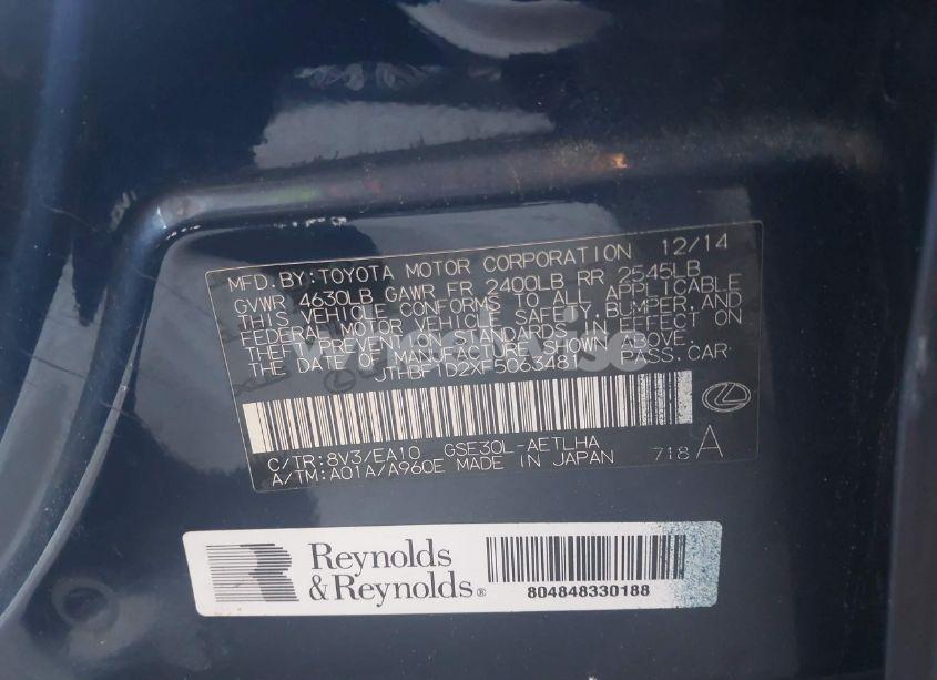 Photo 9 of 2015 Lexus Is 250 (VIN JTHBF1D2XF5063481)