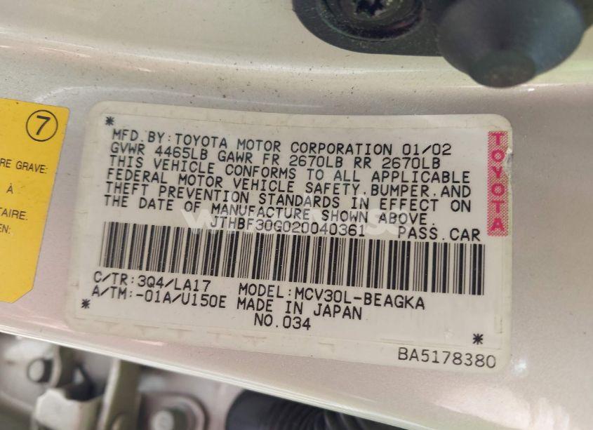 Photo 9 of 2002 Lexus Es 300 (VIN JTHBF30G020040361)