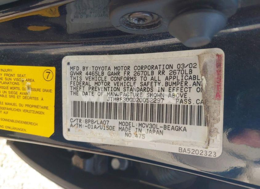 Photo 9 of 2002 Lexus Es 300 (VIN JTHBF30G020052297)