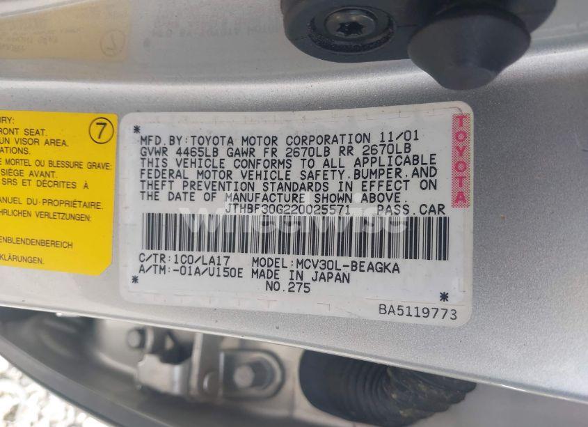 Photo 9 of 2002 Lexus Es 300 (VIN JTHBF30G220025571)