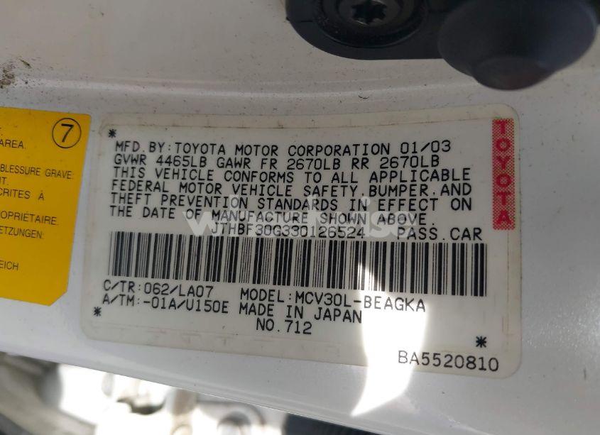 Photo 9 of 2003 Lexus Es 300 (VIN JTHBF30G330126524)