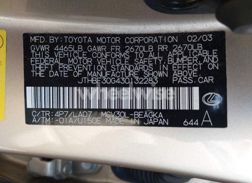 Photo 9 of 2003 Lexus Es 300 (VIN JTHBF30G430132283)