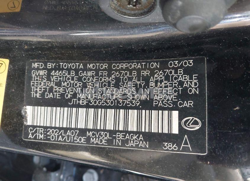 Photo 9 of 2003 Lexus Es 300 (VIN JTHBF30G530137539)