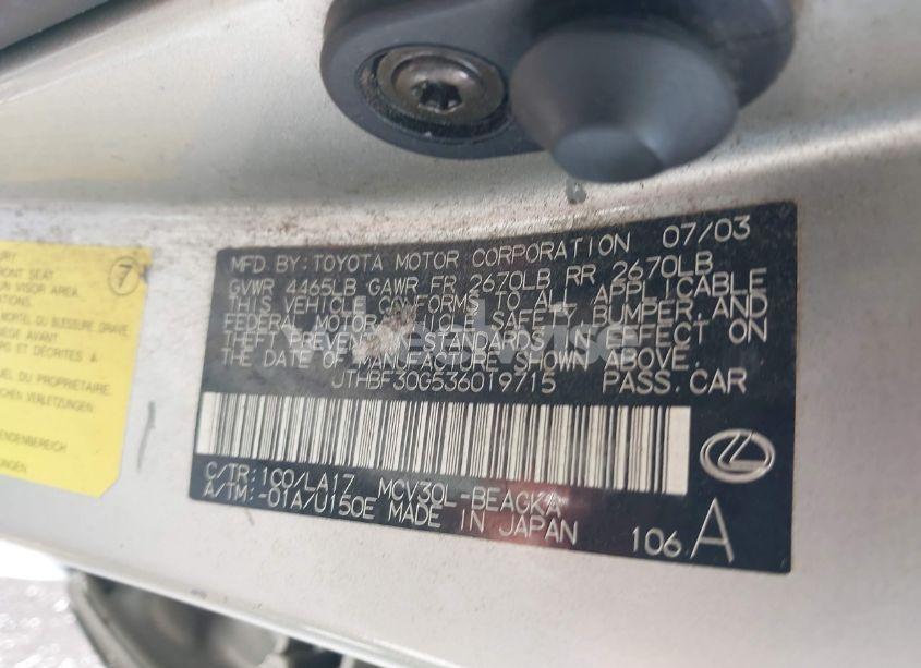 Photo 9 of 2003 Lexus Es 300 (VIN JTHBF30G536019715)