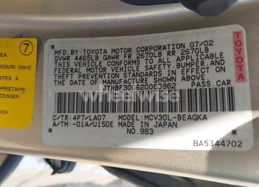 Photo 9 of 2002 Lexus Es 300 (VIN JTHBF30G620080962)