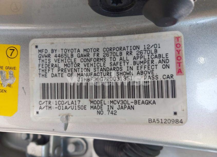 Photo 9 of 2002 Lexus Es 300 (VIN JTHBF30G720031351)