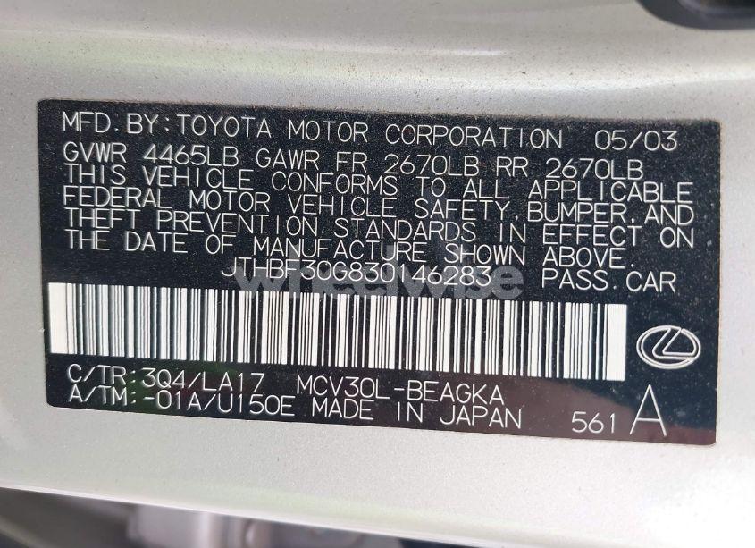 Photo 9 of 2003 Lexus Es 300 (VIN JTHBF30G830146283)