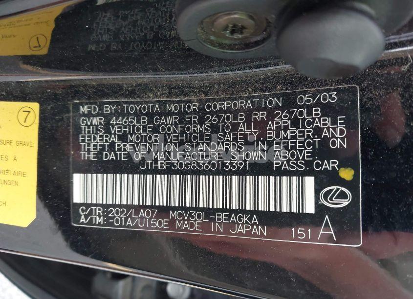 Photo 9 of 2003 Lexus Es 300 (VIN JTHBF30G836013391)
