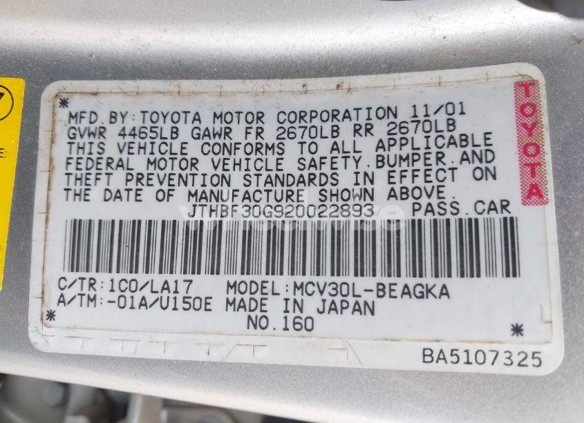 Photo 9 of 2002 Lexus Es 300 (VIN JTHBF30G920022893)