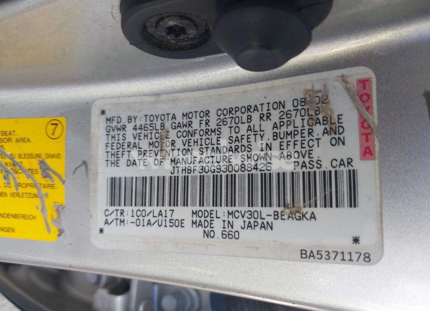 Photo 9 of 2003 Lexus Es 300 (VIN JTHBF30G930088426)