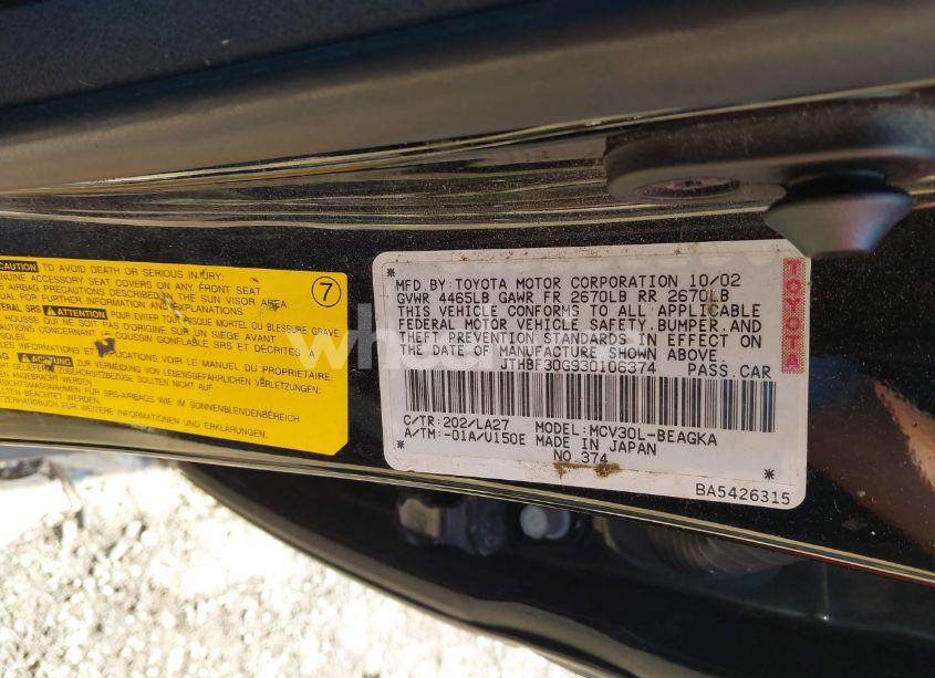 Photo 9 of 2003 Lexus Es 300 (VIN JTHBF30G930106374)