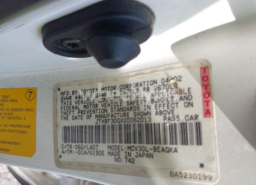 Photo 9 of 2002 Lexus Es 300 (VIN JTHBF30GX20062013)