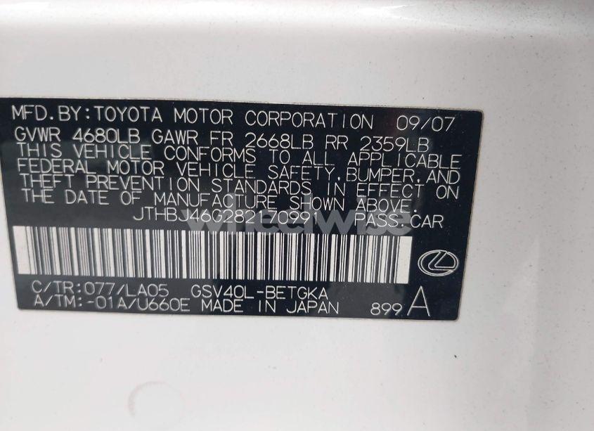 Photo 9 of 2008 Lexus Es 350 (VIN JTHBJ46G282170991)