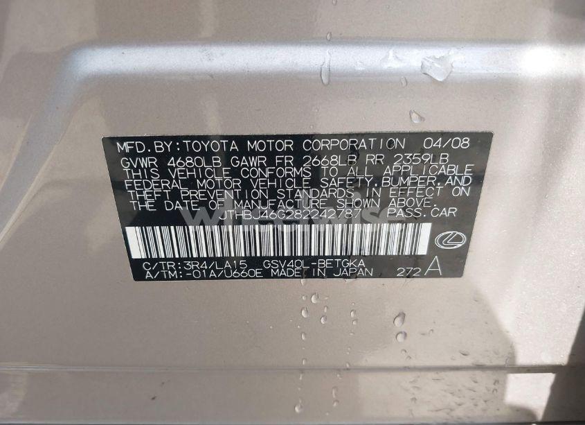 Photo 9 of 2008 Lexus Es 350 (VIN JTHBJ46G282242787)