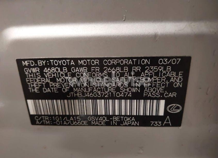 Photo 9 of 2007 Lexus Es 350 (VIN JTHBJ46G372110474)
