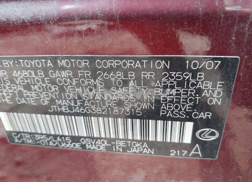 Photo 9 of 2008 Lexus Es 350 (VIN JTHBJ46G382187315)