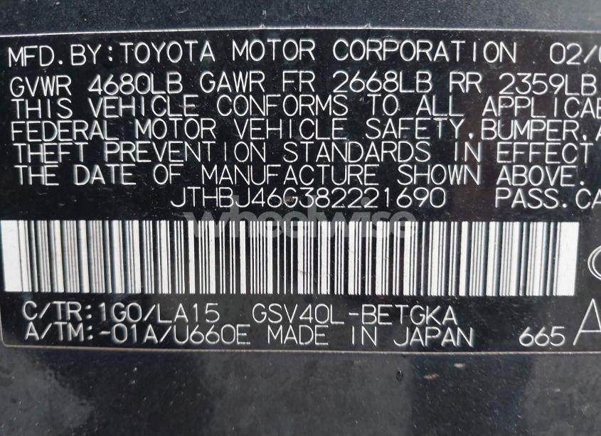 Photo 9 of 2008 Lexus Es 350 (VIN JTHBJ46G382221690)