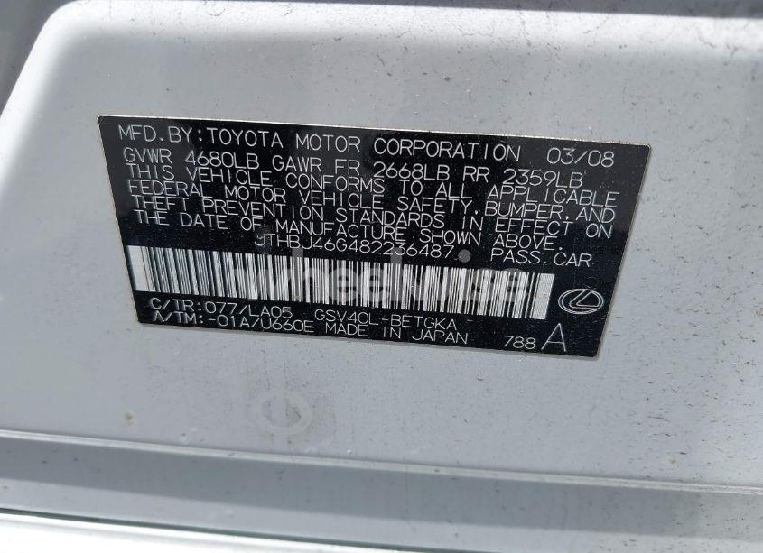 Photo 9 of 2008 Lexus Es 350 (VIN JTHBJ46G482236487)