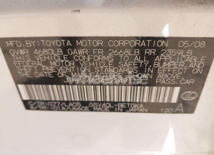Photo 9 of 2008 Lexus Es 350 (VIN JTHBJ46G482249112)