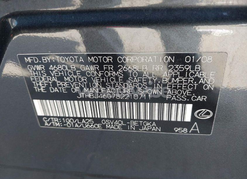 Photo 9 of 2008 Lexus Es 350 (VIN JTHBJ46G782210711)