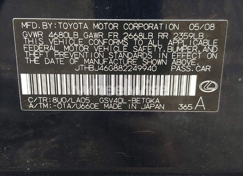 Photo 9 of 2008 Lexus Es 350 (VIN JTHBJ46G882249940)