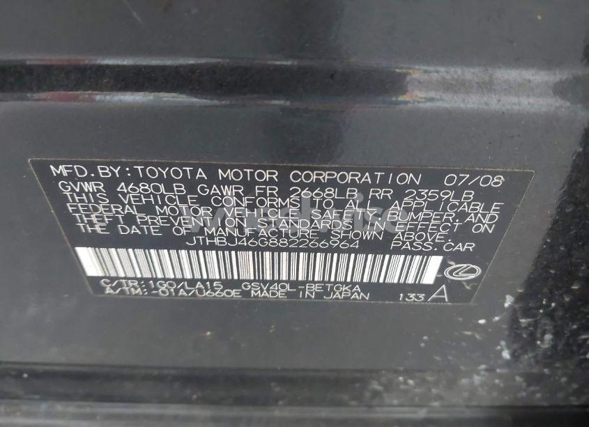 Photo 9 of 2008 Lexus Es 350 (VIN JTHBJ46G882266964)