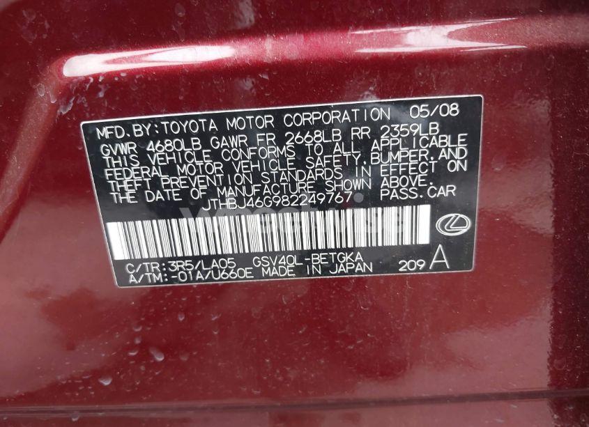 Photo 9 of 2008 Lexus Es 350 (VIN JTHBJ46G982249767)