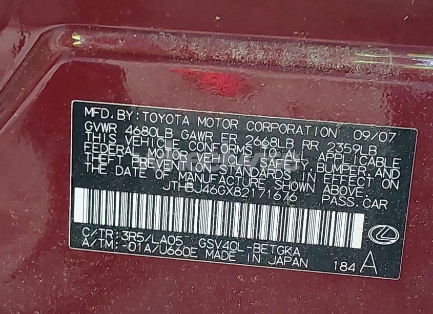 Photo 9 of 2008 Lexus Es 350 (VIN JTHBJ46GX82171676)