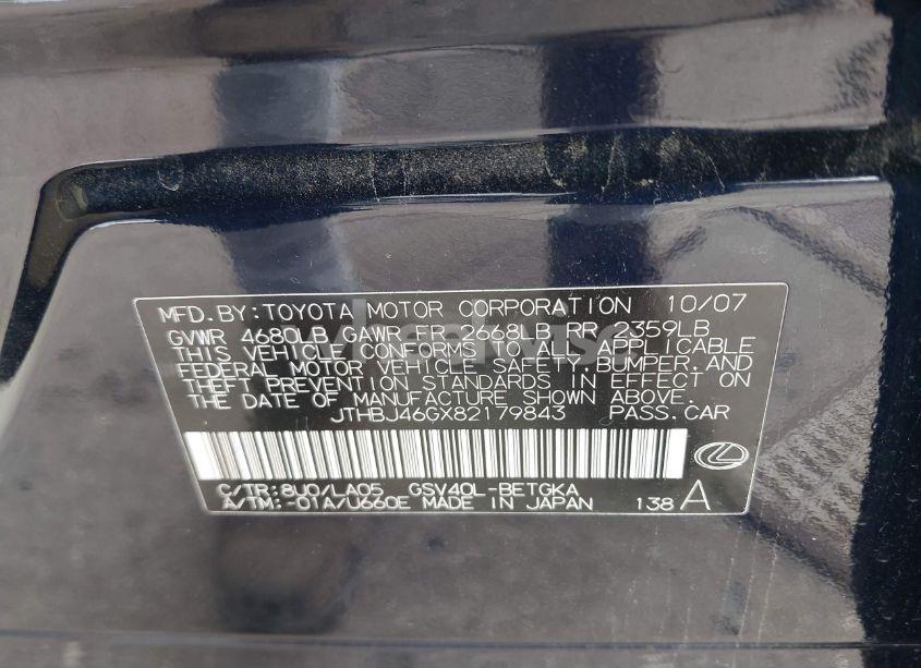 Photo 9 of 2008 Lexus Es 350 (VIN JTHBJ46GX82179843)