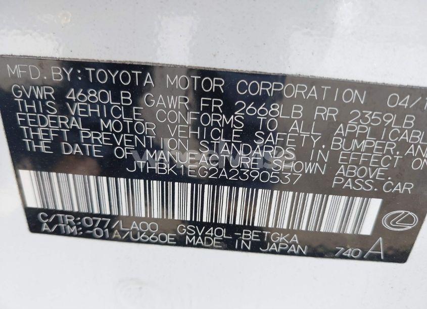 Photo 9 of 2010 Lexus Es 350 (VIN JTHBK1EG2A2390537)