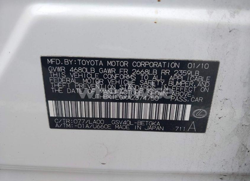 Photo 9 of 2010 Lexus Es 350 (VIN JTHBK1EGXA2374750)