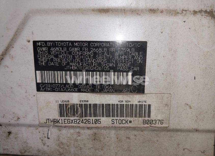 Photo 9 of 2011 Lexus Es 350 (VIN JTHBK1EGXB2426105)