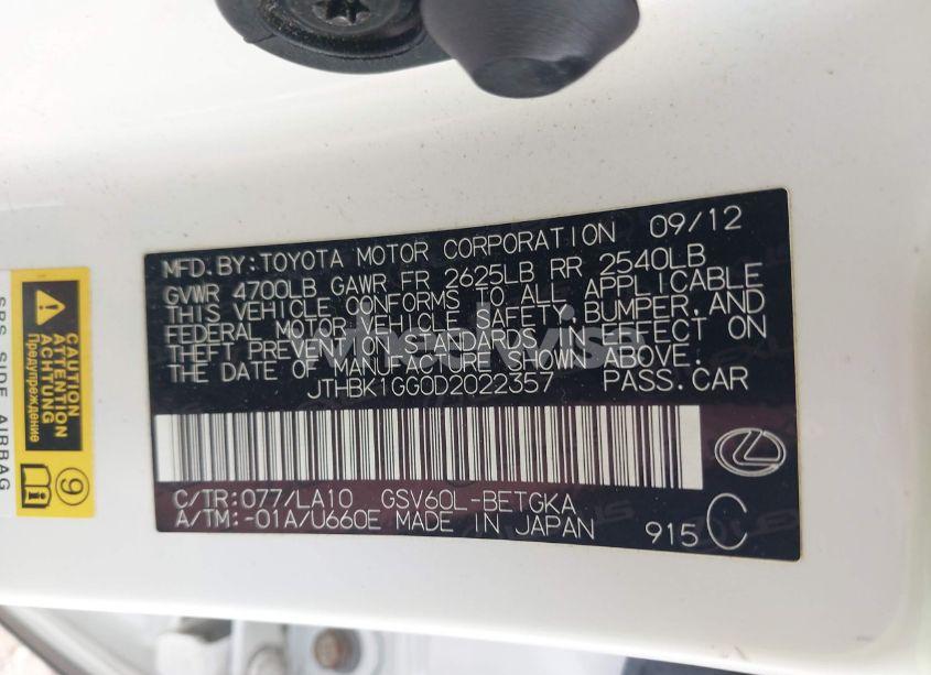 Photo 9 of 2013 Lexus Es 350 (VIN JTHBK1GG0D2022357)