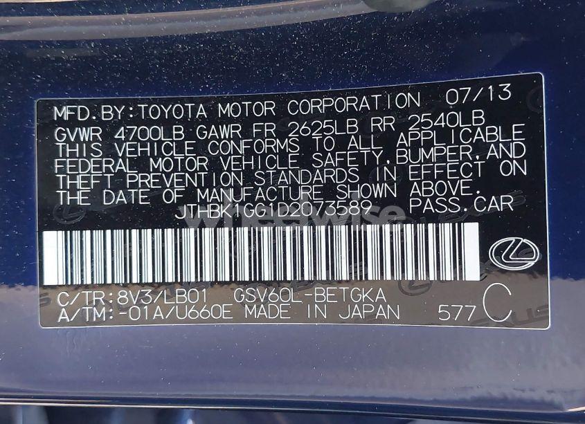 Photo 9 of 2013 Lexus Es 350 (VIN JTHBK1GG1D2073589)