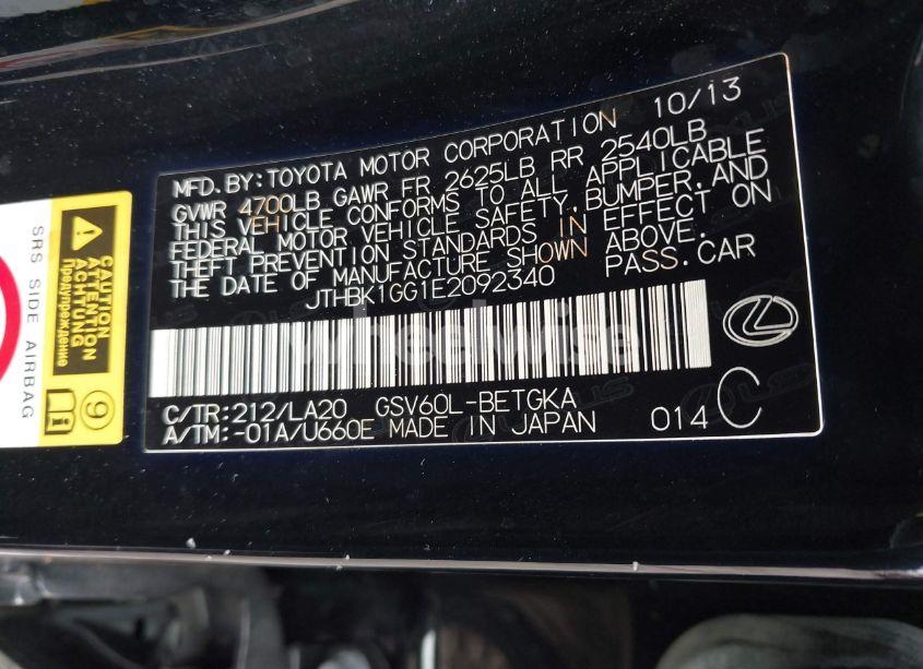 Photo 9 of 2014 Lexus Es 350 (VIN JTHBK1GG1E2092340)