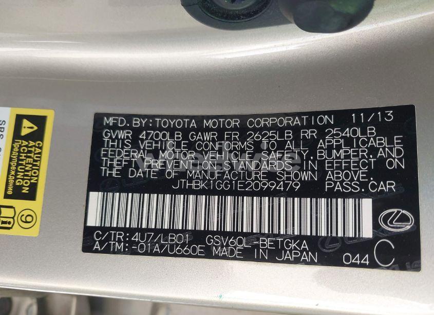 Photo 9 of 2014 Lexus Es 350 (VIN JTHBK1GG1E2099479)