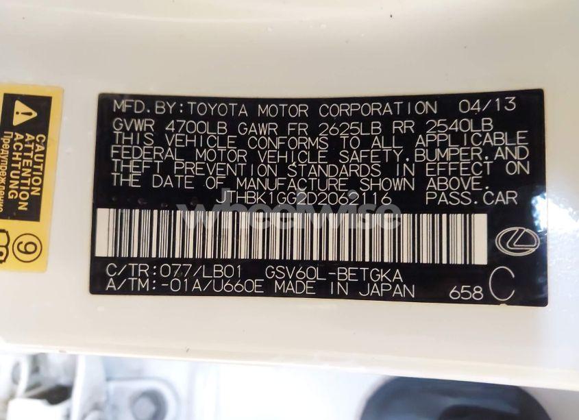 Photo 9 of 2013 Lexus Es 350 (VIN JTHBK1GG2D2062116)