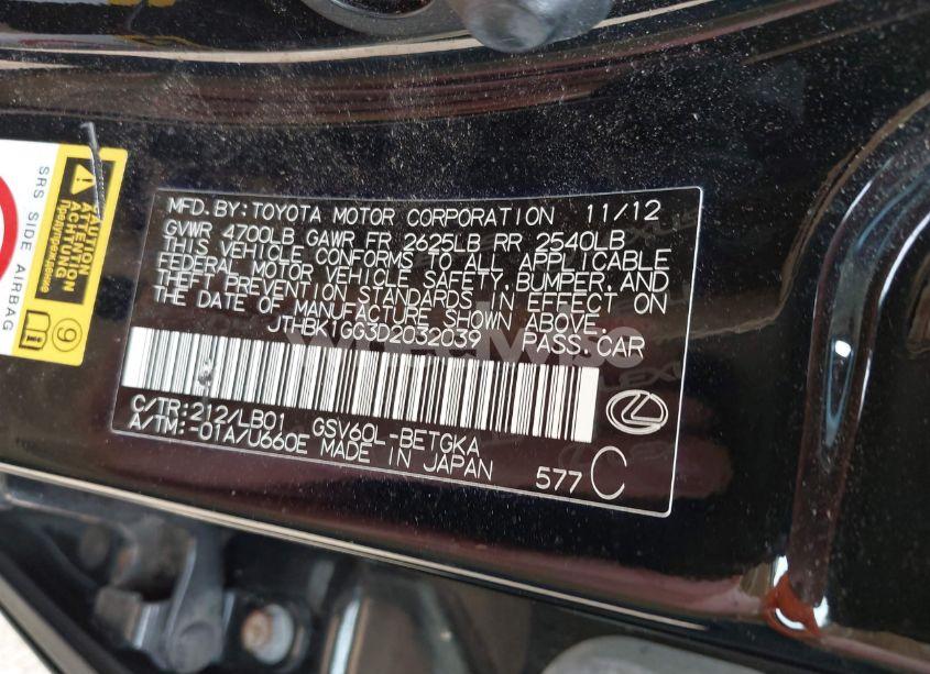 Photo 9 of 2013 Lexus Es 350 (VIN JTHBK1GG3D2032039)