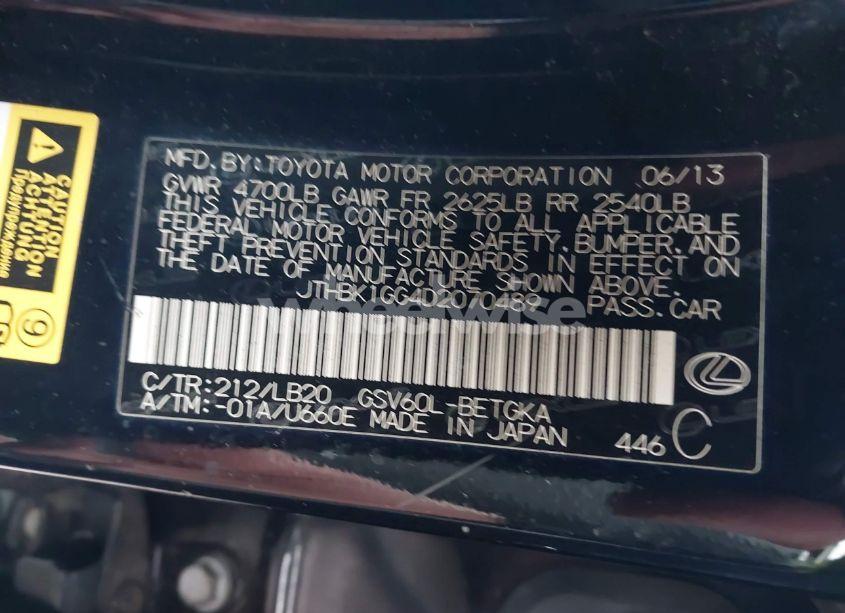 Photo 9 of 2013 Lexus Es 350 (VIN JTHBK1GG4D2070489)