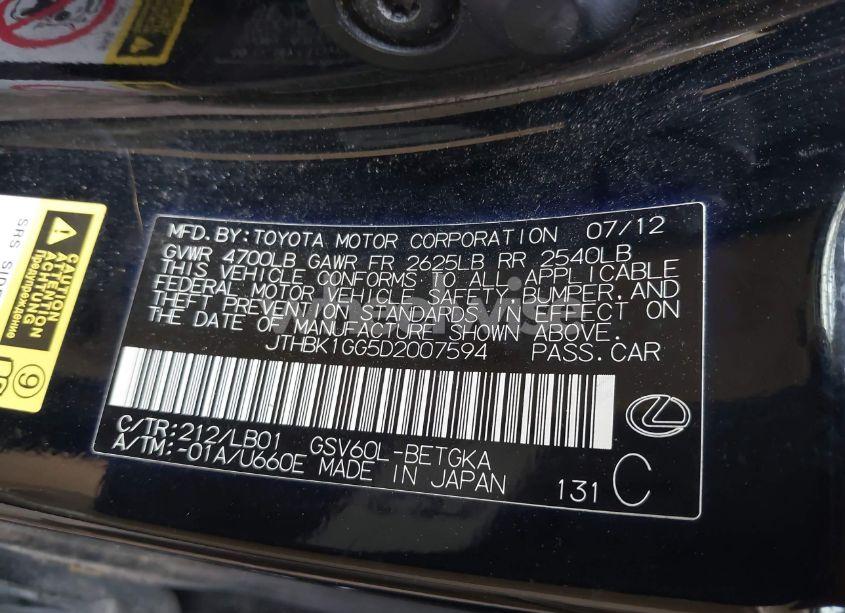 Photo 9 of 2013 Lexus Es 350 (VIN JTHBK1GG5D2007594)