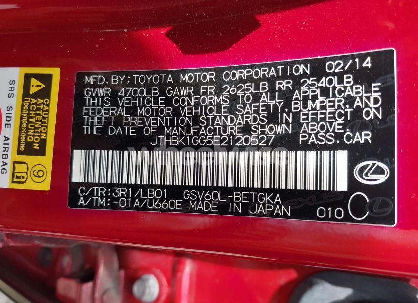 Photo 9 of 2014 Lexus Es 350 (VIN JTHBK1GG5E2120527)