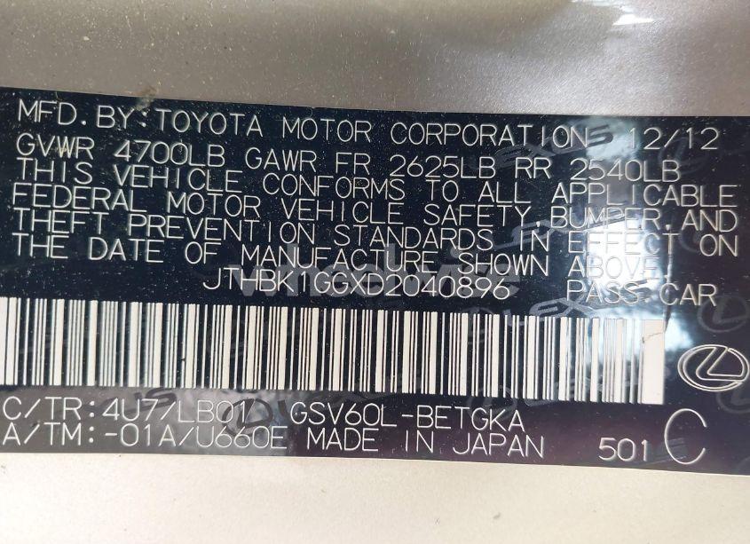 Photo 9 of 2013 Lexus Es 350 (VIN JTHBK1GGXD2040896)