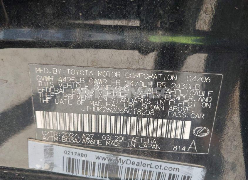 Photo 9 of 2006 Lexus Is 250 (VIN JTHBK262065018208)