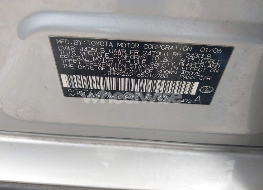 Photo 9 of 2006 Lexus Is 250 (VIN JTHBK262165010988)