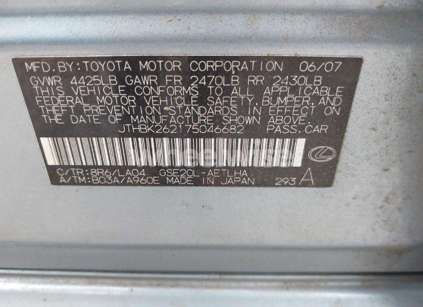 Photo 9 of 2007 Lexus Is 250 (VIN JTHBK262175046682)