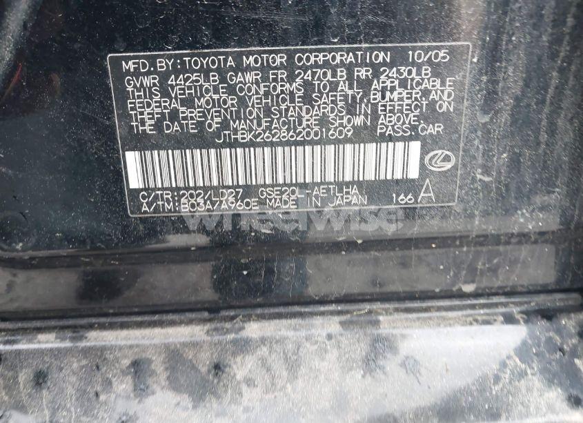 Photo 9 of 2006 Lexus Is 250 (VIN JTHBK262862001609)