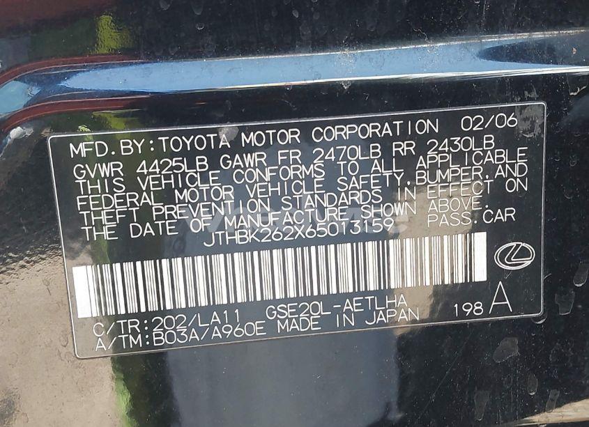 Photo 9 of 2006 Lexus Is 250 (VIN JTHBK262X65013159)