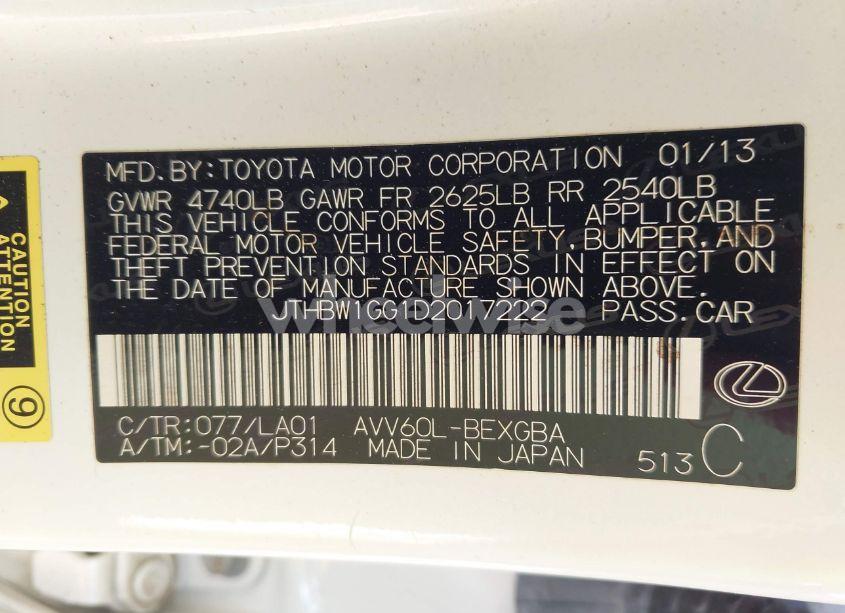 Photo 9 of 2013 Lexus Es 300H (VIN JTHBW1GG1D2017222)