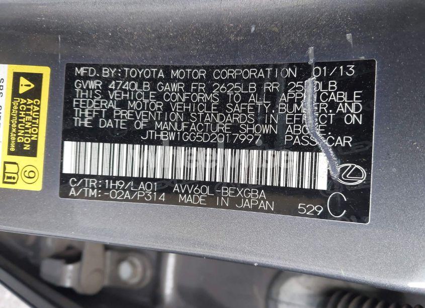 Photo 9 of 2013 Lexus Es 300H (VIN JTHBW1GG5D2017997)