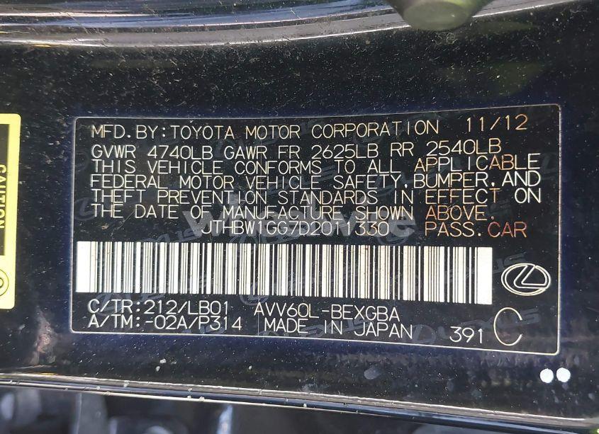 Photo 9 of 2013 Lexus Es 300H (VIN JTHBW1GG7D2011330)